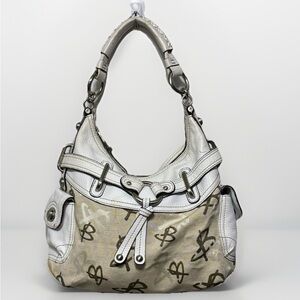 B Makowski leather and fabric  hobo bag with side pouches